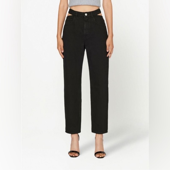 Frame Le High N Tight Straight Cut Out in Film Noir Size 28 Black - Picture 3 of 15